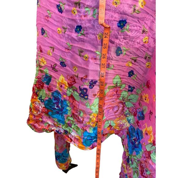 Pink Floral Crinkle Lightweight Sheer Scarf Vibrant Multicolor Shawl Wrap - Picture 7 of 8